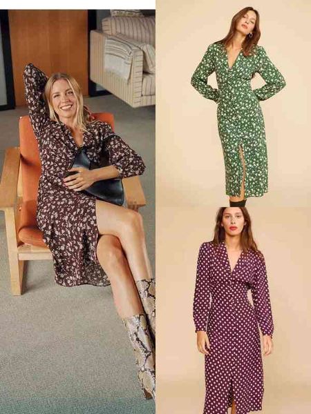 

casual dresses 100% rayon print aw ro v-neck long sleeve medium length dress women, Black;gray