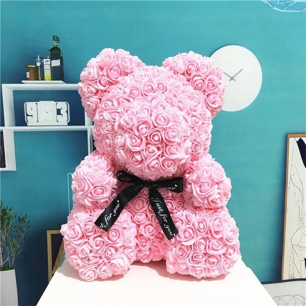 Regalo di San Valentino Schiuma Rosa Orso Con Scatola PE Orsacchiotto Fiore Artificiale per Amiche Madre Moglie Home Decor 40 CM 220425