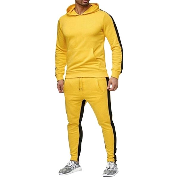 

men's spring autumn hoodie 2-piece set sports jacket suit fashionable color stripe bruce lee casual men's sports clothes 220803, Gray