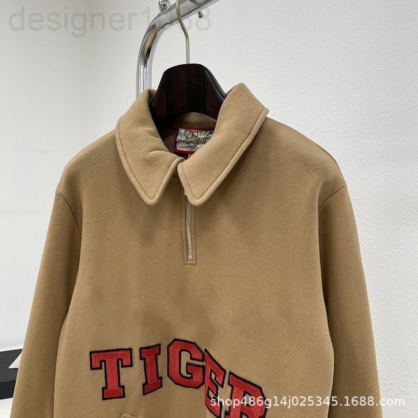 

women's hoodies & sweatshirts designer [correct version]g family's early spring new brown high waist embroidery lapel solid color, Black