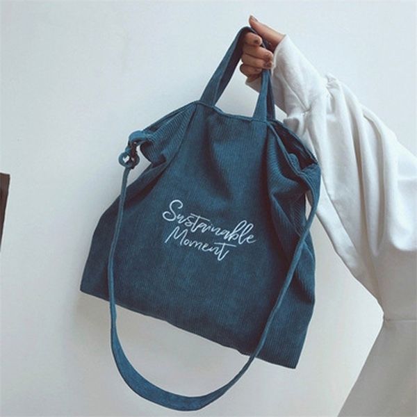 

women corduroy canvas tote ladies casual shoulder bag foldable reusable shopping bags beach bag female cotton cloth handbag 210302