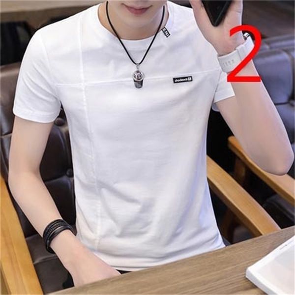 

men's short sleeve t-shirt trend korean personality cotton brand half round collar 220321, White;black