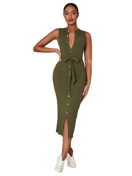 

bae single breasted belted bodycon dress 23xw#, Black;gray