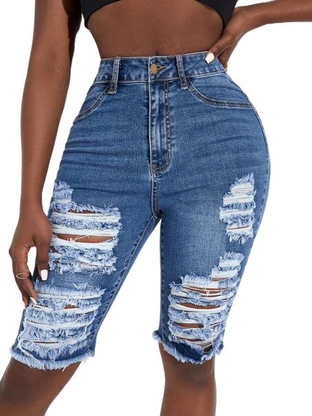 

sxy ripped frayed hem denim shorts 38la#, White;black