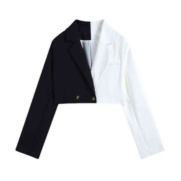 

2022 autumn women patchwork cropped blazer harajuku streetwear short jacket vintage long sleeve female outerwear chic design l220714, White;black