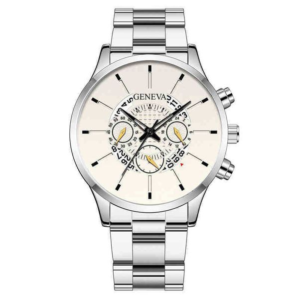 

geneva three eye men's watch men's watch steel band busins fashion calendar quartz watch men's35mz, Slivery;brown