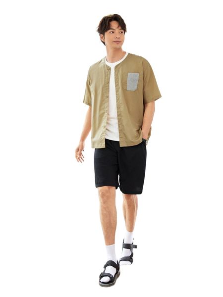 

men striped patched pocket shirt n7r2#, White;black