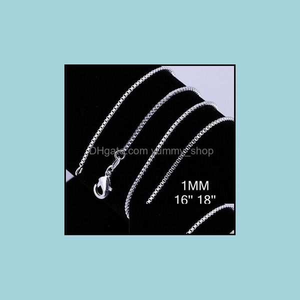 

chains necklaces pendants jewelry 925 sterling sier plated necklace chain 16"18"20"22"24" 1mm thin box bike pendant, Silver