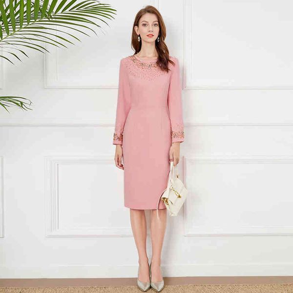 

casual dresses professional commuting skirt autumn women's dress neckline cuffs beaded slit after slim fitting, Black;gray