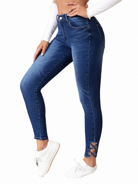

crisscross cut out skinny jeans y4fz#, Blue