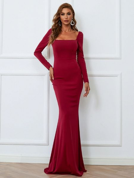 

missord square neck open back mermaid hem dress n5yv#, Black;gray
