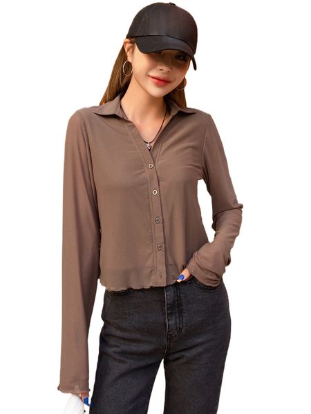 

dazy solid button front shirt u35e#, White