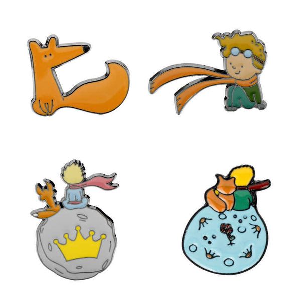 Animação de desenhos animados em torno da raposa afetuosa Little Prince Prince Crown Planet Alloy Broche Bag Clothing Pin