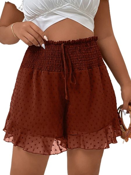 

plus swiss dot shirred tie front paperbag waist shorts 83rp#, Black