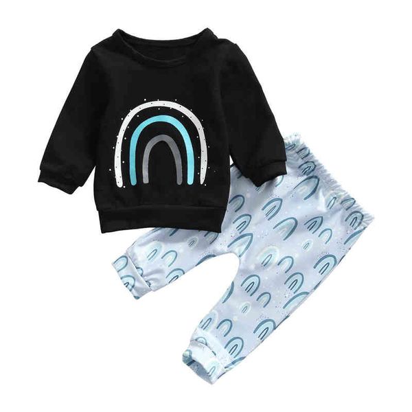 Citgeett Autunno Bambini Neonati maschi Set di abbigliamento Arcobaleno Stampato Felpa a maniche lunghe Top Pantaloni Vestiti primaverili J220711