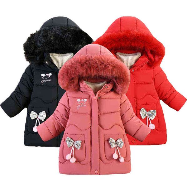 

2022 new winter girls jacket thick heavy hooded windbreaker coat for kids keeping warm resist the severe cold children outerwear j220718, Blue;gray