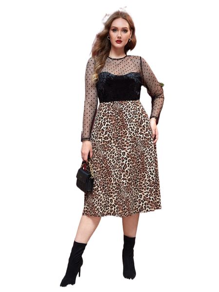 

plus leopard print a-line skirt s3ij#, Black