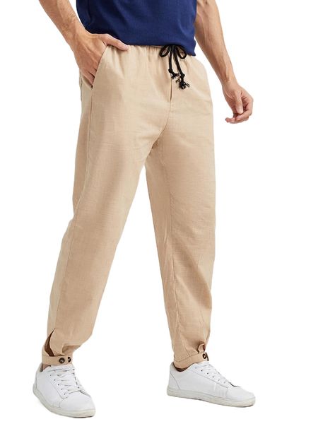 

men button hem carrot pants d3zm#, Black