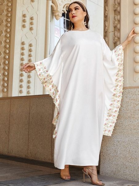 

plus floral appliques batwing sleeve dress w81o#, Black