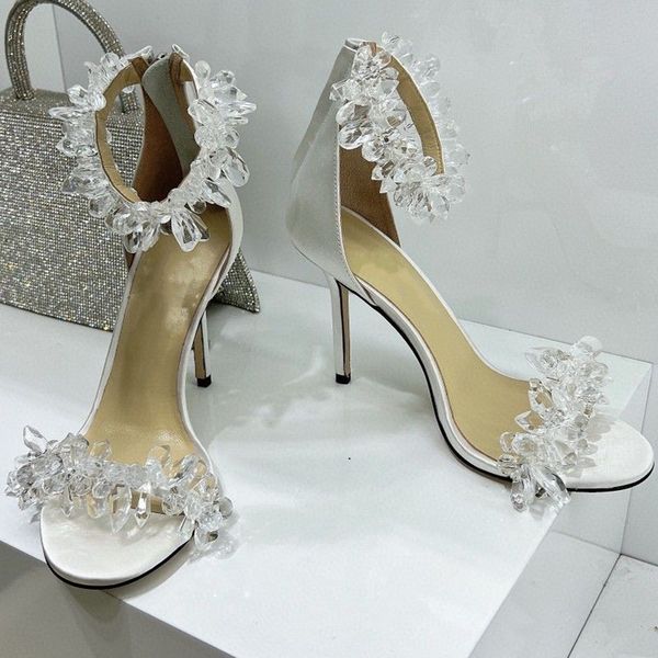 

luxury brands 9cm high heels women sandals rhinestone elegant wedding shoes, Black
