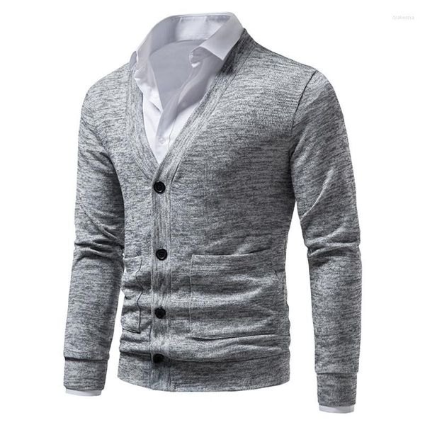 Maglioni da uomo Cardigan da uomo Maglione primaverile estivo Top Sottile Casual Tinta unita Tasca grande in maglia Mantello lungo da uomo Mantello da uomo