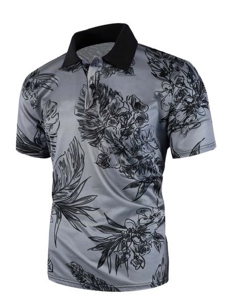 

men tropical print contrast collar polo shirt p6n8#, White;black