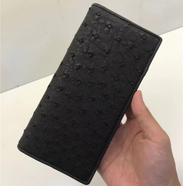 Brieftaschen Fancy Black Clutch Authentische Echte Echte Straußenhaut Männer Lange Dünne Brieftasche Exotisches Leder Männliche Kartenhalter Mann Anzug GeldbörseWal