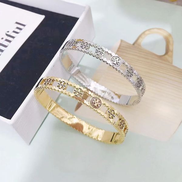 

steel bracelet version 18k rose gold non fading hollow out bracelet, Golden;silver