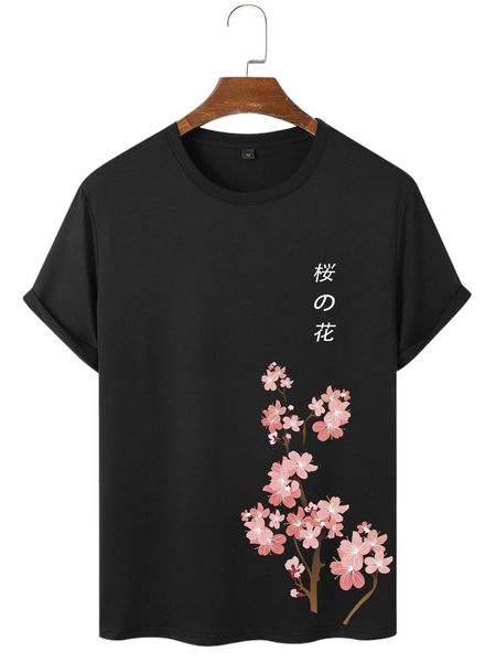 

men japanese letter & floral print tee g3ml#, White;black