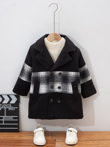 

toddler boys plaid print double breasted overcoat without sweater she, Blue;gray