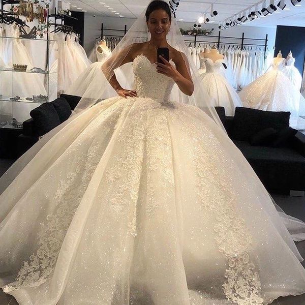 Prenses Bir Çizgi Gelinlik 2022 Tatlım Boyun Dantel Aplikler Süpürme Tren Artı Boyut Gelin Elbiseler Özel Yapımı Vestidos de Novias