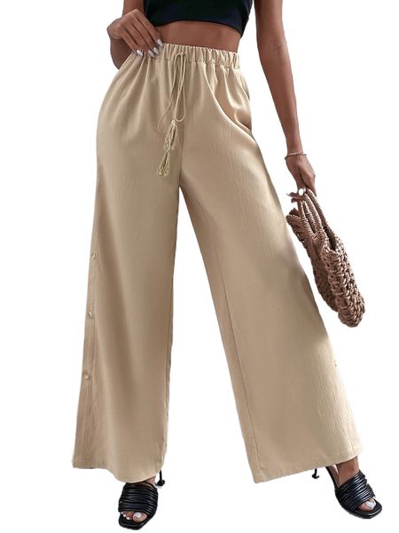 

tassel tie waist wide leg pants c0fo#, Black;white