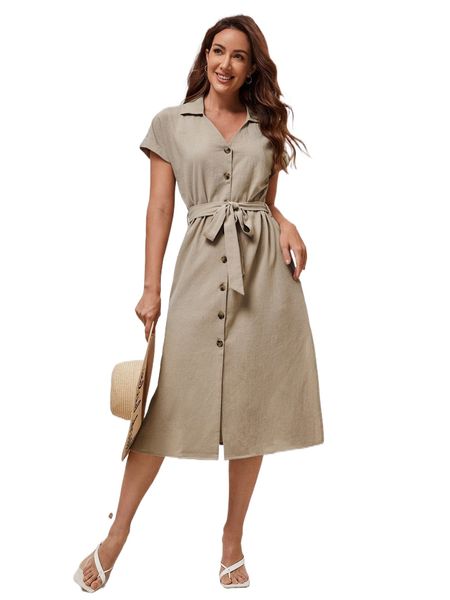 

roll up sleeve button up belted shirt dress u5lq#, Black;gray