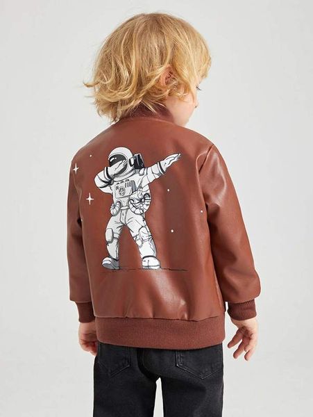 

toddler boys astronaut print pu leather jacket she, Blue;gray