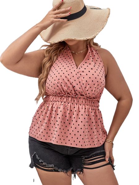 

plus polka dot frilled backless halter b2cq#, Black