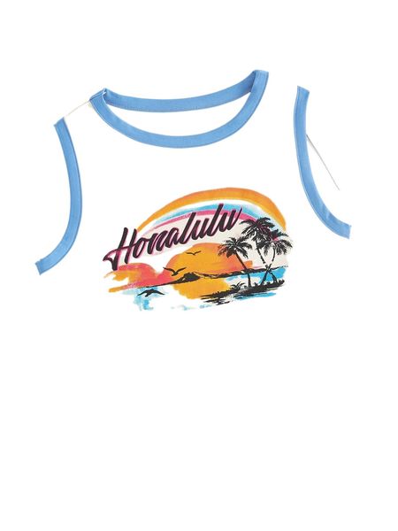 

tropical and letter graphic contrast binding tank h533#, White