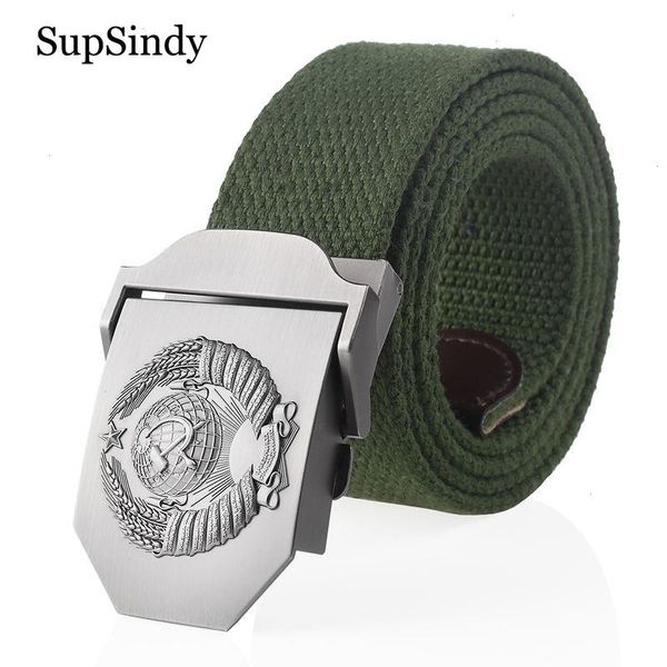 

canvas belt 3d soviet national emblem metal buckle jeans belts for men cccp army military tactical male strap, Black;brown