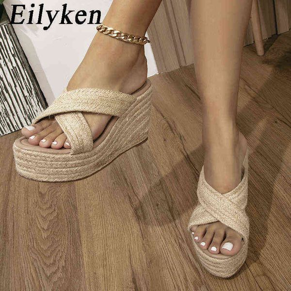

nxy sandals apricot high heels wedges platform women slippers summer open toe ladies slide shoes straw braid pumps, Black