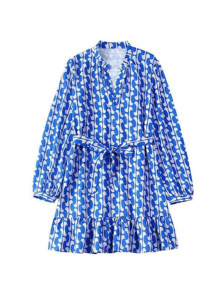 

pb&za4437105 women 2022 summer new chic fashion print short version dress vintage long sleeve female dresses vestidos 4437/105 t220804, Black;gray