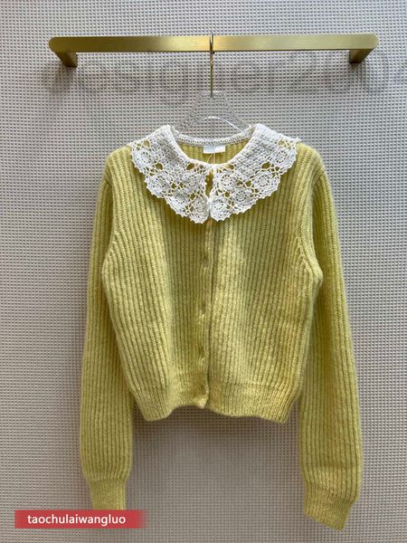 

women's knits & tees designer cw39707 shenzhen nanyou doll collar lace mohair cardigan soft aging loose knit high end 5utm, White