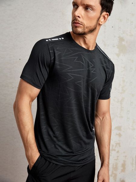 

men contrast binding reflective print sports tee w8g7#, White;black