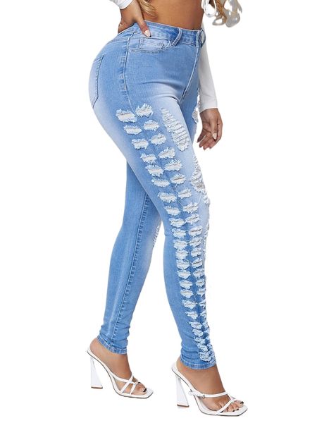 

sxy high waist ripped skinny jeans v8yi#, Blue