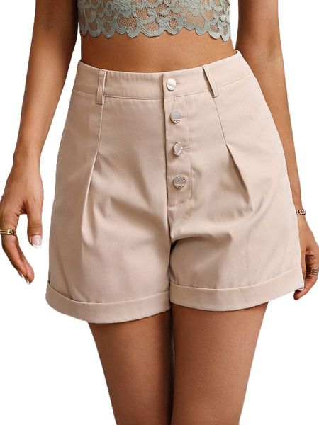 

high waist button fly roll up hem shorts h1th#, White;black