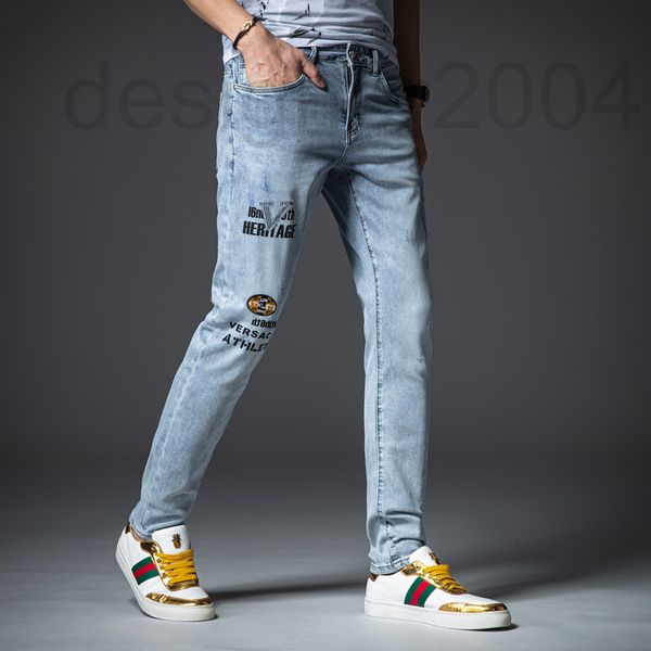 

men's jeans designer high end embroidered jeans men's fashion slim pants net red casual gaql, Blue