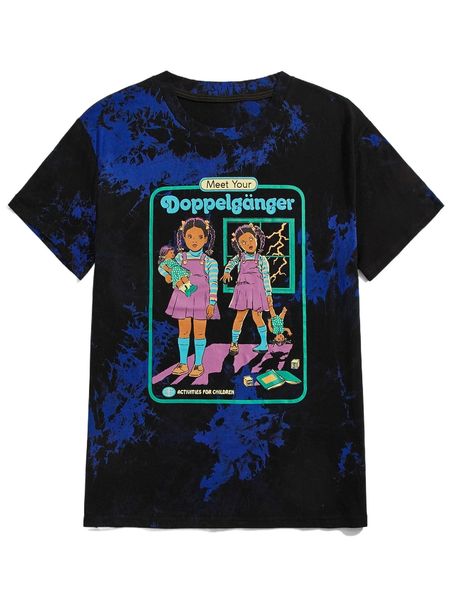 

romwe x stevenrhodes guys tie dye figure print tee k4ee#, White;black