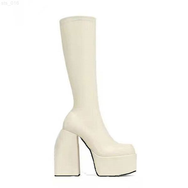 

brand shoes autumn winter snow boots elastic microfiber shoes woman ankle boots high heels black thick platform knee high bootst220718