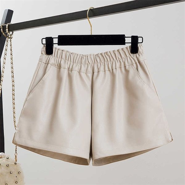

deat autumn women style fashion loose a-line office lady wide leg high waist leather shorts rc615 210709, White;black