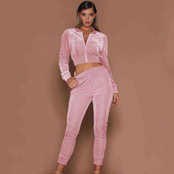 Autumn Winter Velvet Tracksuit Women Women Sweatsuit Velor Tracksuit Crop Top Set Duas peças Roupa Mulheres Suad Suor Suit 2022 T220729