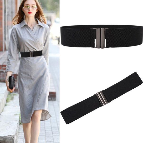 Cinture 65cm Cintura moda donna elastica per donna Bottone in metallo Fascia nera Cappotto semplice Accessori abbigliamentoCinture