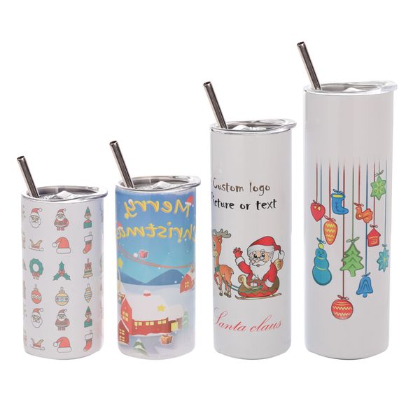 12 oz sublimação direta em branco Tumblers aço inoxidável insultado copos de água com palha plástica e tampas rápidas Expedição 20oz